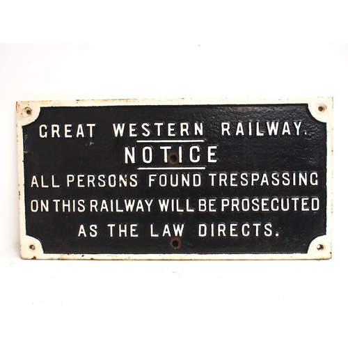 68 - Great Western Railway C/I short trespass notice (TPGW706) 23 3/8