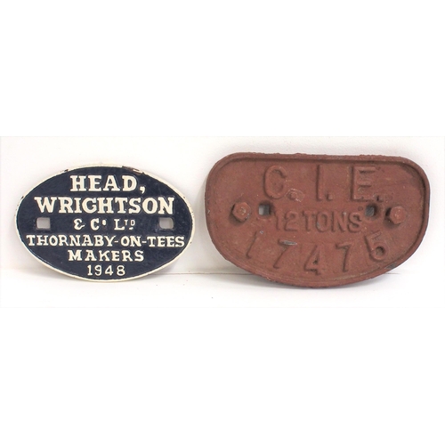 70 - Irish Transport System (CIE) C/I D wagon plate 12T 17475, Head Wrightson & Co Ltd C/I wagonplate 194... 