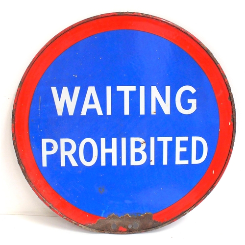 71 - WAITING PROHIBITED double sided enamel sign 20