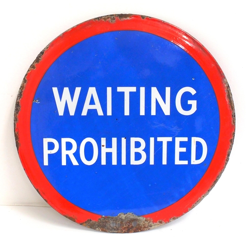 71 - WAITING PROHIBITED double sided enamel sign 20