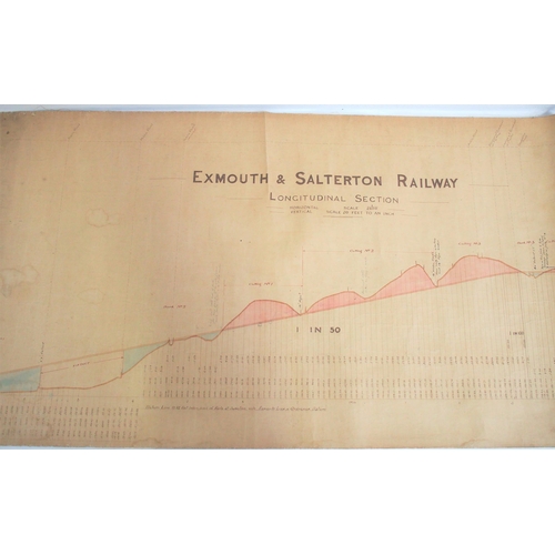 74 - Exmouth & Salterton Railway rolled gradient/longitudinal  survey, very old & good condition approx 1... 