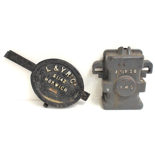 75 - Lancashire & Yorkshire Railway C/I signal balance weight, Great Western Raiway C/I wagon axle box un... 