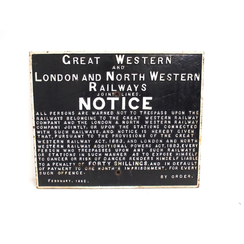 78 - Great Western & London & North Western Railways joint lines 1885 C/I trespass notice (TPGW201), 25 1... 