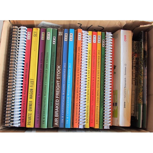 527 - Five boxes of books including AEB stock books, postcard albums etc. (Postage Band: N/A)