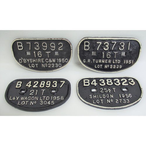 523 - British Railways c/i D wagonplates - B428937 21T L&Y Wagon Ltd 1958, B73731 16T GR Turner 1951, B739... 