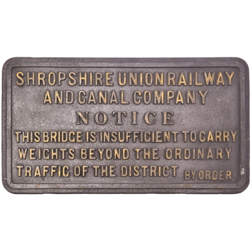 108 - A Shropshire Union Railway and Canal bridge weight restriction, cast iron, 34