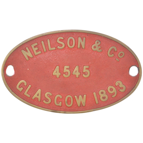 117 - A worksplate, NEILSON & Co, 4545, 1893, from a London & South Western Railway A12 Jubilee Class 0-4-... 