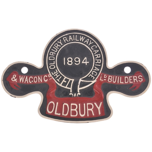 119 - A wagonplate, THE OLDBURY RAILWAY CARRIAGE & WAGON Co LD,  BUILDERS, OLDBURY, 1894. Cast iron, 9¾