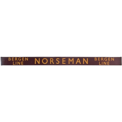 125 - A small carriage board, NORSEMAN, BERGEN LINE, as used on the Kings Cross to Newcastle Tyne Commissi... 