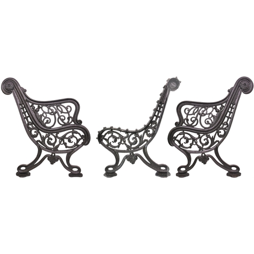 126 - A set of Caledonian Railway platform seat supports, each end incorporating the company monogram, com... 