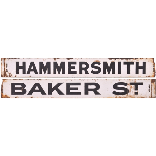 129 - A Metropolitan Railway destination plate, HAMMERSMITH-BAKER STREET, used by trains on the GWR and Me... 