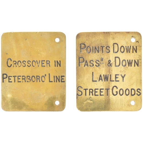 132 - A pair of Midland Railway signal lever plates, POINTS DOWN PASSR & DOWN LAWLEY STREET GOODS (MAIN LI... 