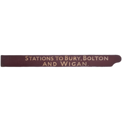 133 - A BR(M) fingerboard, STATIONS TO BURY, BOLTON & WIGAN, ex Rochdale station. Painted wood, length 54¼... 