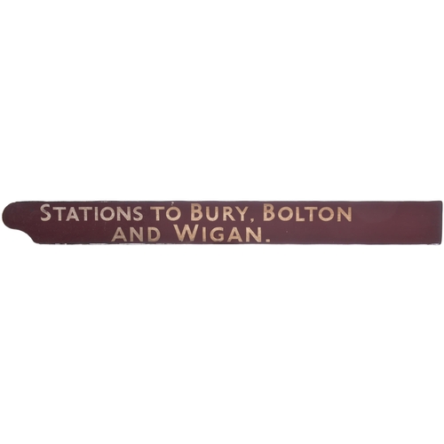 133 - A BR(M) fingerboard, STATIONS TO BURY, BOLTON & WIGAN, ex Rochdale station. Painted wood, length 54¼... 