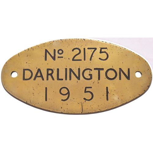 137 - A worksplate, No 2175 Darlington 1951, from a (LMS) Ivatt Class 2 2-6-0 No 46483 which spent most of... 