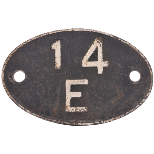 146 - A shedplate, 14E, Bedford (April 1958-September 1963), the front repainted. (Postage Band: B)