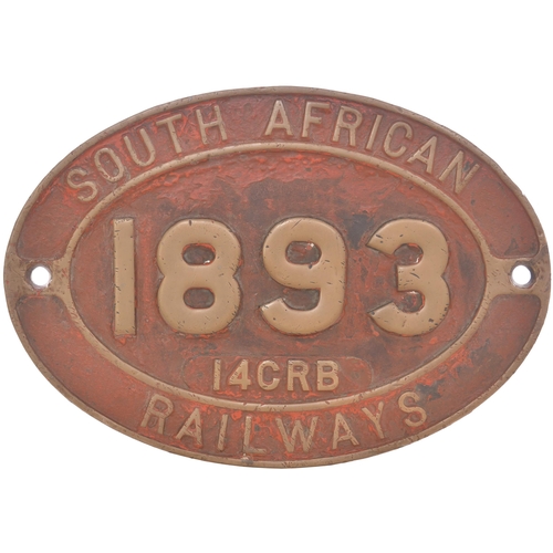 185 - A South African Railways cabside numberplate, 1893, 14 CRB, from a 3ft 6ins gauge Class 14CRB 4-8-2 ... 