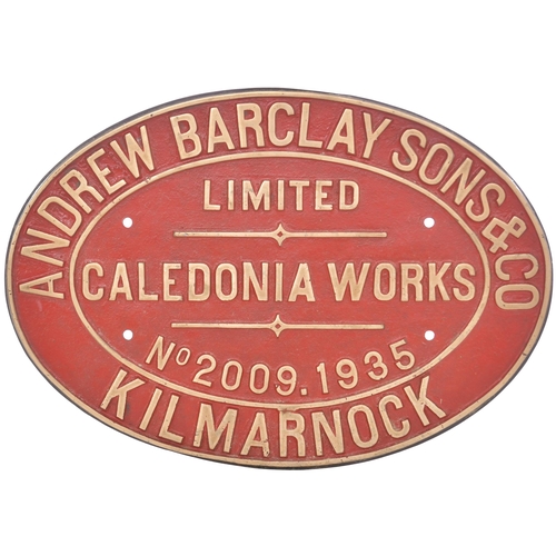 199 - A worksplate, ANDREW BARCLAY, 2009, 1935, from a standard gauge 0-4-0ST new to the Park Gate Iron & ... 