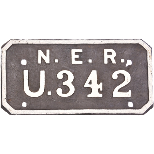 224 - A North Eastern Railway wagonplate, NER, U.342. Embossed steel, 13½