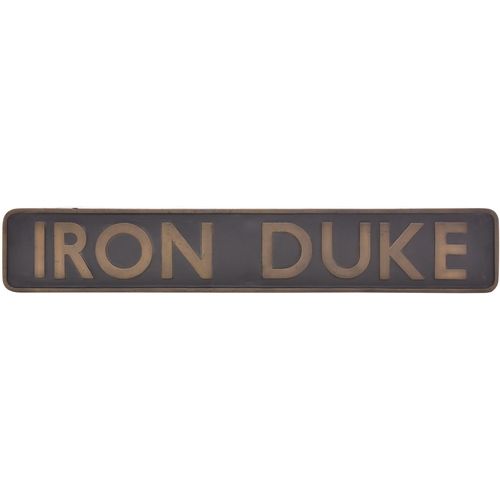 240 - A nameplate, IRON DUKE, from the BR Standard Class 7 Britannia 4-6-2 No 70014 built at Crewe and tak... 