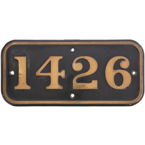 391 - A GWR cabside numberplate, 1426 from a Collett 0-4-2T built at Swindon in November 1933 with running... 