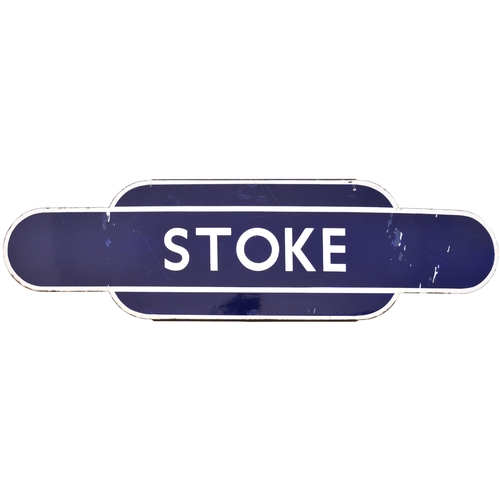 400 - A BR(E) totem sign, STOKE, (h/f). The station was on the Marks Tey to Cambridge route west of Sudbur... 