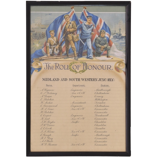 487 - A Midland and South Western Junction Railway First World War Roll of Honour listing eighteen members... 