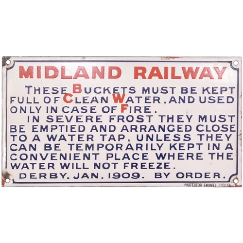 490 - A Midland Railway fire buckets notice, a colourful and unusual design, usually seen in poor conditio... 