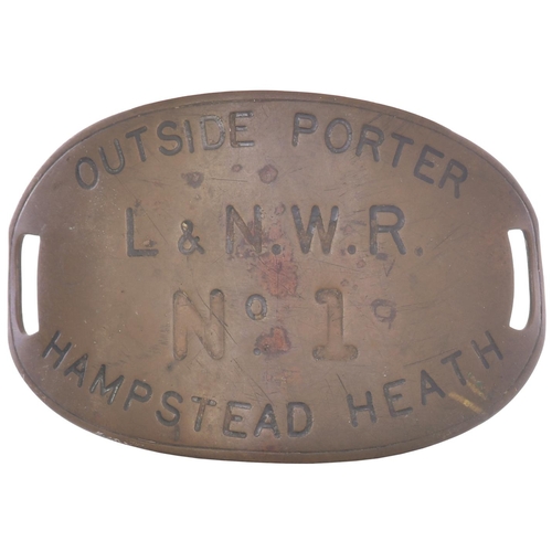 66 - An armband, LNWR No 1 OUTSIDE PORTER, HAMPSTEAD HEATH, engraved brass, 5½