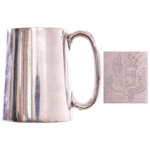 71 - A GWR Hotels half pint tankard by Fenton Brothers, an early example stamped VR, the side marked with... 