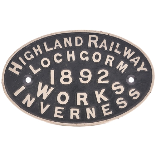 76 - A wagon or coach plate, HIGHLAND RAILWAY, LOCHGORM WORKS, INVERNESS, 1892. Cast iron, 7