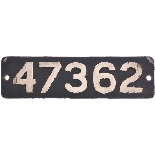 89 - A smokebox numberplate, 47362, from a LMS Class 3F 0-6-0T No 16445/7362/47362 built by the North Bri... 