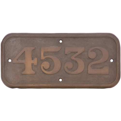 99 - A GWR cabside numberplate, 4532, from a 4500 Class 2-6-2T built at Swindon in April 1913. Its sheds ... 