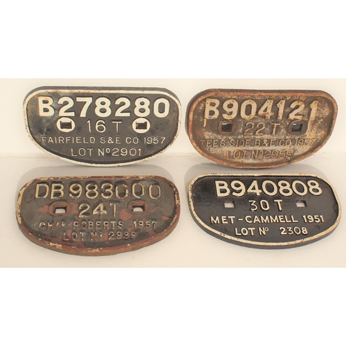 555 - British Railways C/I D wagonplates - DB983000 24T Chas Roberts, B904121 22T 1957, Teeside B&E Co 195... 