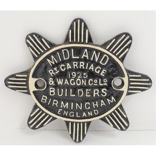 589 - Midland Ry C&W Birmingham C/I wagon plate 1925, original back. (Dispatch by Mailboxes/Collect from B... 