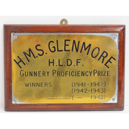 594 - Brass presentation plaque on hardwood mount 