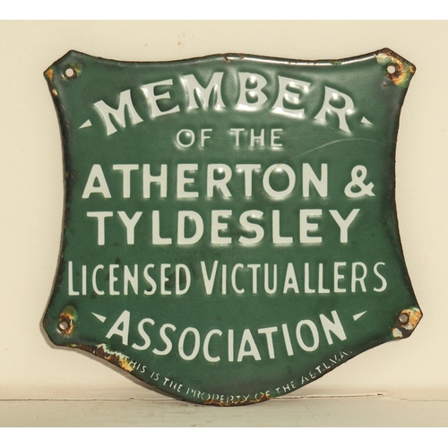 598 - Enamel Victuallers plate for Atherton & Tyldesley, 7 1/4