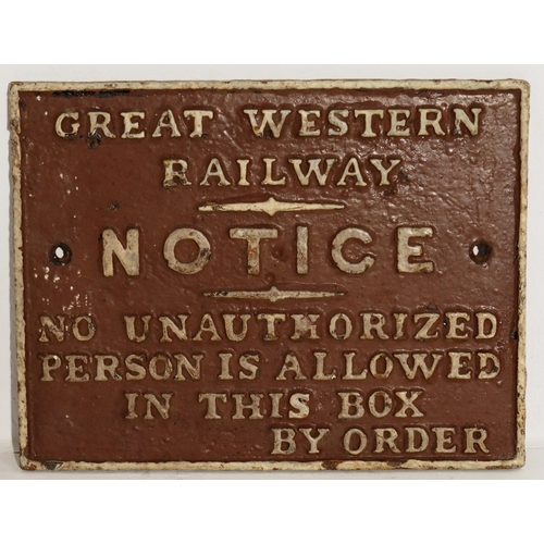 88 - Great Western Railway C/I signal box door notice, ex service condition. (Dispatch by Mailboxes/Colle... 