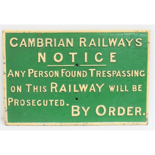 109 - Cambrian Railways C/I trespass notice (TPCR201), 27 1/4