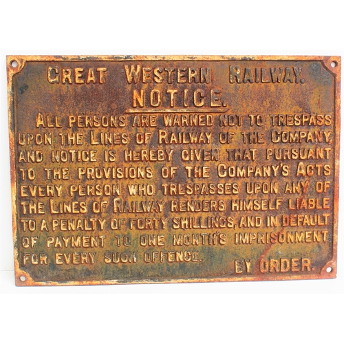 218 - Great Western Railway C/I trespass notice (TPGW703),28 1/2