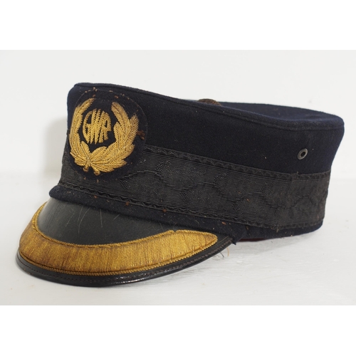 62 - Great Western Railway 1934 issue Station Masters Pill Box Hat, with wired GWR roundel badge, J Compt... 