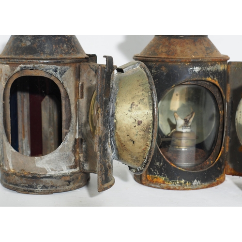 66 - South Eastern Railway 4 aspect handlamp, missing reservoir & amber glass, LMS Polkey 3 aspect handla... 