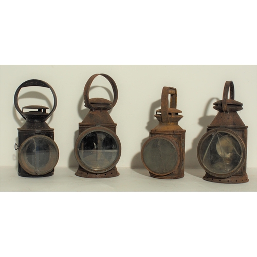 82 - Collection of hand lamps for spares/repair, LMS (LNWR) pattern missing door catch, handle unsoldered... 