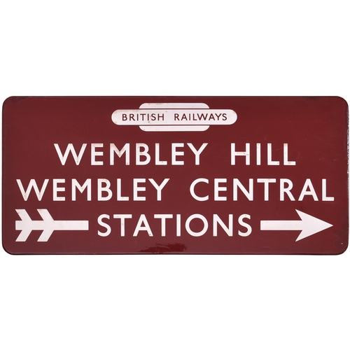 1 - A BR(M) station direction sign, BRITISH RAILWAYS, WEMBLEY HILL & CENTRAL STATIONS, (f/f), the statio... 