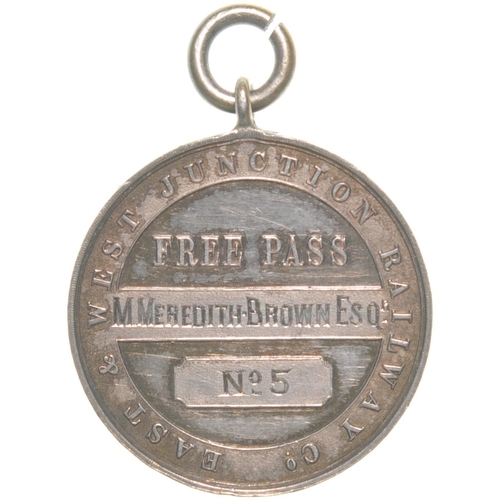 10 - A directors pass, EAST AND WEST JUNCTION RAILWAY CO, FREE PASS No 5. M. MEREDITH BROWN ESQ. Silver, ... 