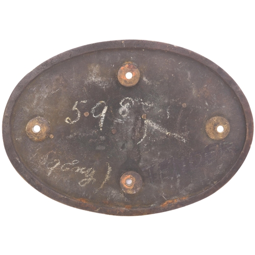 108 - A cabside numberplate, SOUTH EASTERN AND CHATHAM RAILWAY, LONGHEDGE WORKS, 598, from a London Chatha... 