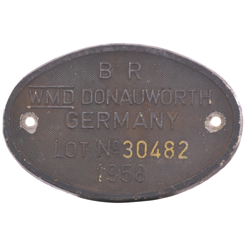 127 - A worksplate, BR WMD DONAUWORTH GERMANY LOT No 30482 from a BR first generation 56-seat railbus, one... 