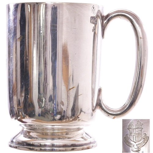 13 - A GWR Hotels half pint tankard, by Walker and Hall, silver plate, the side marked with the company c... 