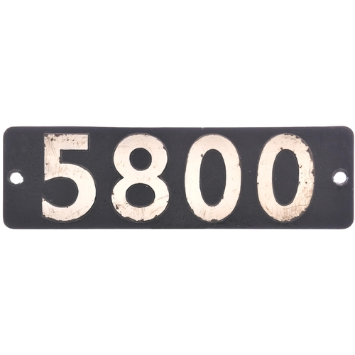 144 - A smokebox numberplate, 5800, from a GWR Collett 0-4-2T, the first of the 58XX series built at Swind... 