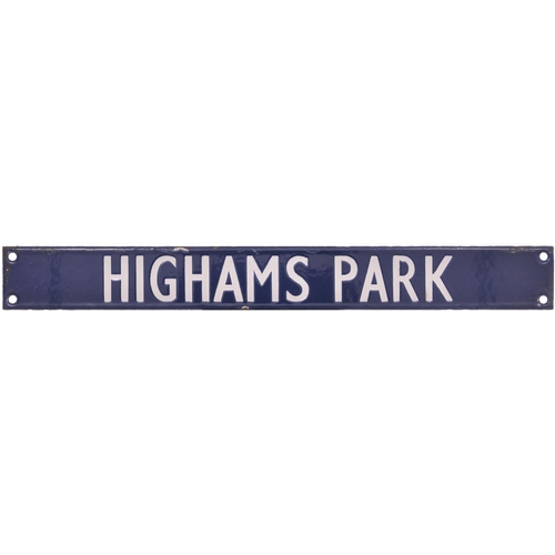 147 - A BR(E) destination plate, HIGHAMS PARK, from the Liverpool Street departure indicator. Enamel, leng... 